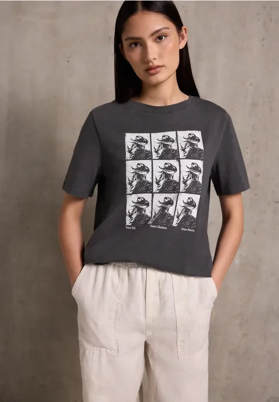 Street One Studio Frauen Washed-Look Shirt mit Print in Grau, Gr: 40