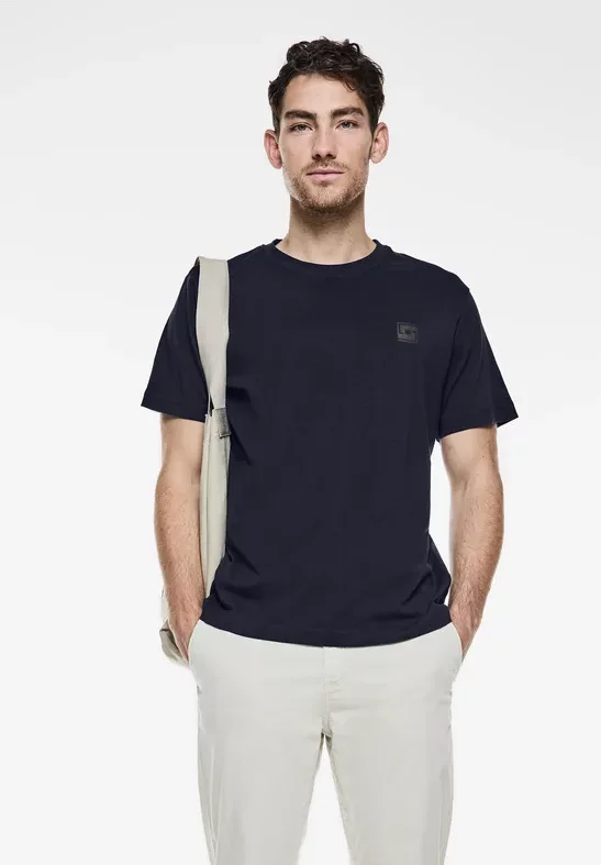 Street One MEN Männer T-Shirt mit Chestartwork in Blau, Gr: XL