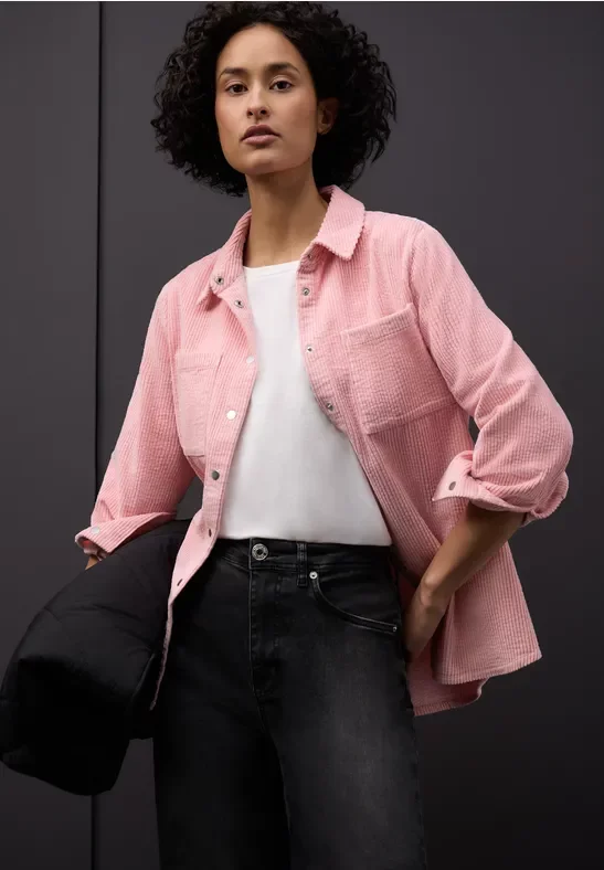 Street One Frauen Cord Hemdbluse in Rosa, Gr: 36