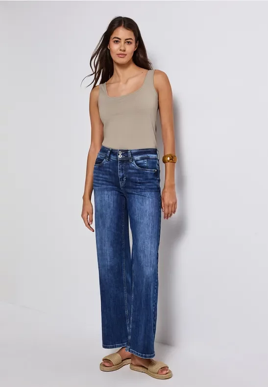 Thumbnail - Street One Frauen Basic Top mit Square Neck in Beige, Gr: 44