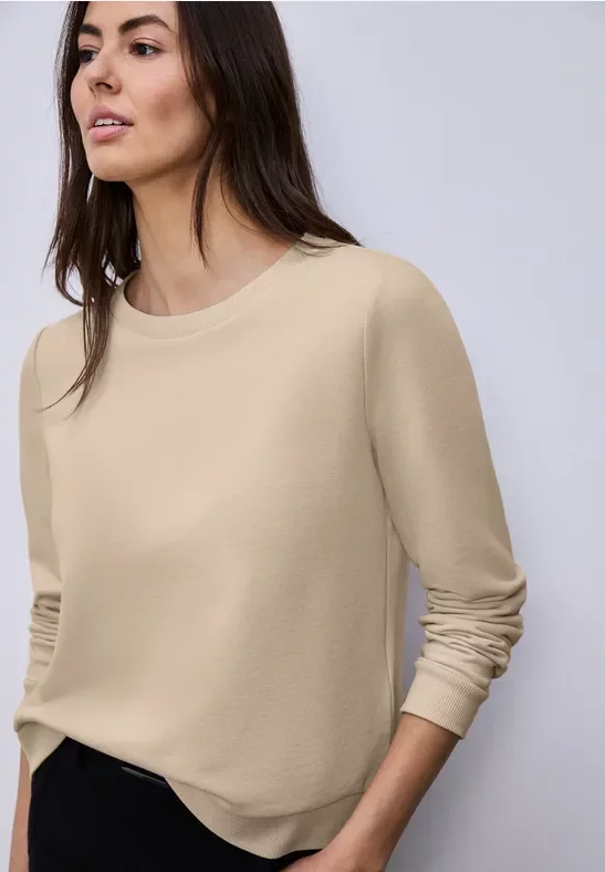 Street One Frauen Basic Sweatshirt in Beige, Gr: 34