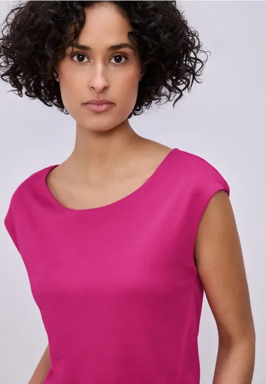 Street One Frauen Basic Shirt mit U-Boot-Ausschnitt in Pink, Gr: 38