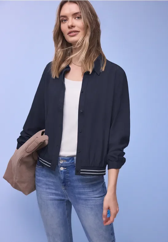 Street One Frauen Hemdbluse mit Collegedetails in Blau, Gr: 34