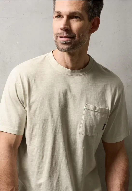 Street One MEN Männer T-Shirt mit Rundhals im Washed-Look in Beige, Gr: 3XL