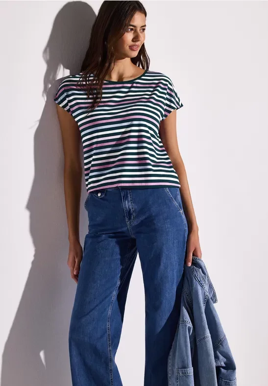 Thumbnail - Street One Frauen Gestreiftes T-Shirt in Grün, Gr: 34