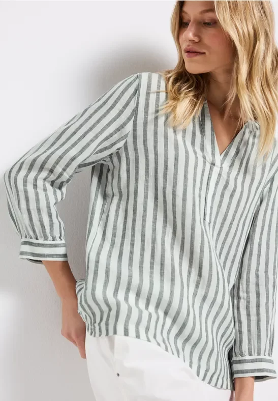 Street One Frauen Gestreifte Leinenbluse in Grün, Gr: 36