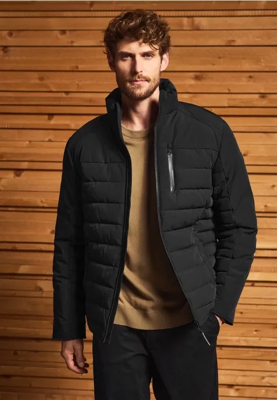 Street One MEN Männer Steppjacke mit Stehkragen in Schwarz, Gr: XL