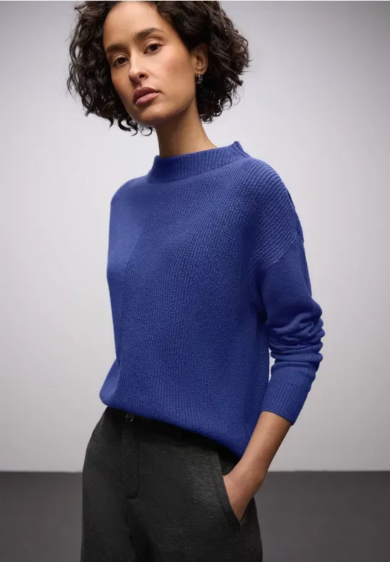 Street One Frauen Strukturmix Pullover in Blau, Gr: 34