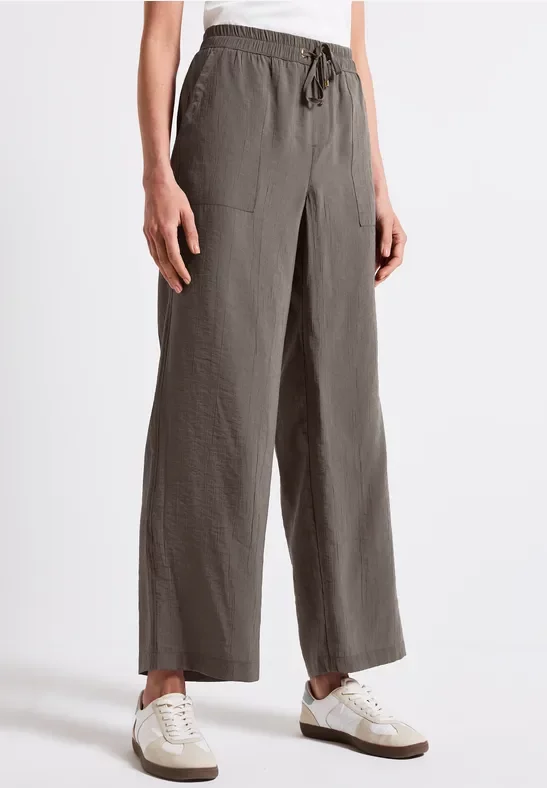 Thumbnail - Street One Frauen Wide Leg Strukturhose in Braun, Gr: 46