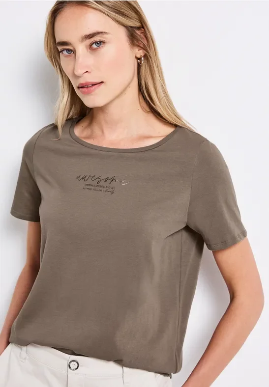 Street One Frauen T-Shirt mit Print in Braun, Gr: 40