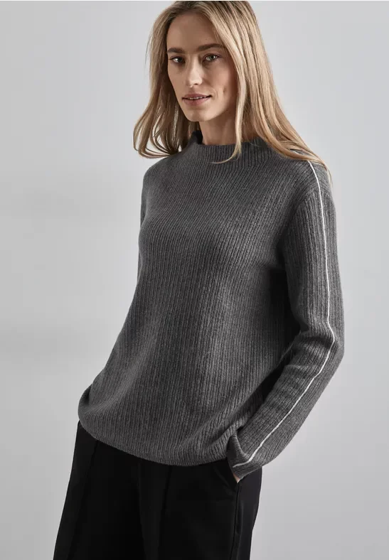 Street One Frauen Pullover mit Kontrastdetail in Grau, Gr: 34