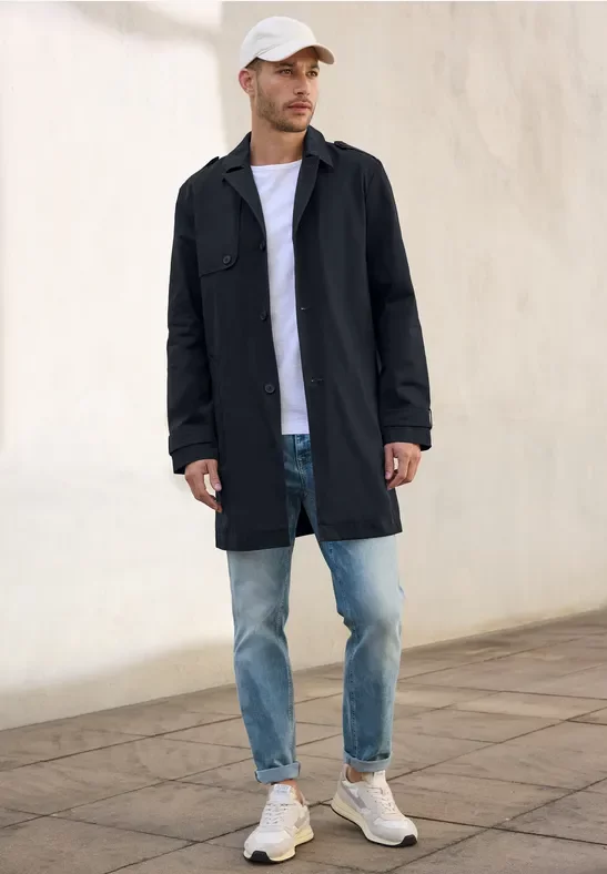 Street One MEN Männer Twill Trenchcoat in Blau, Gr: L