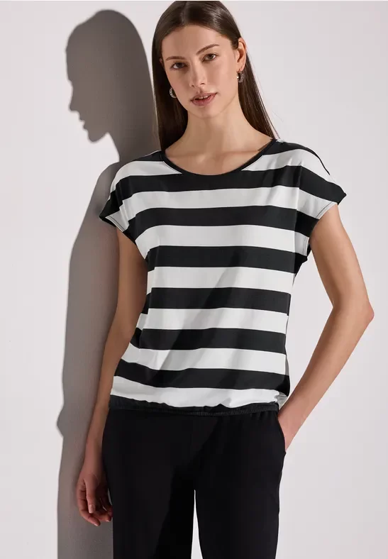 Thumbnail - Street One Frauen Gestreiftes T-Shirt in Schwarz, Gr: 34