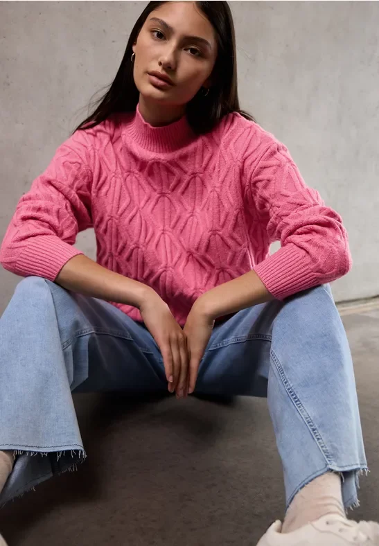 Street One Studio Frauen Pullover mit Strickmuster in Pink, Gr: 38