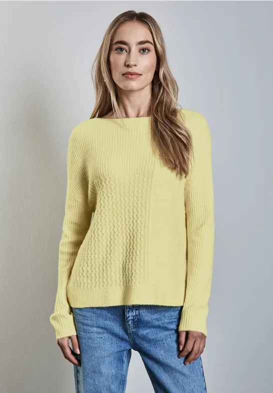 Street One Frauen Strukturmix-Pullover in Gelb, Gr: 36