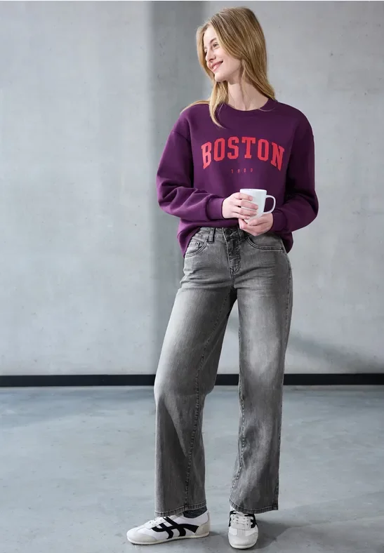 Street One Studio Frauen Wide Leg Jeans in Schwarz, Gr: 29