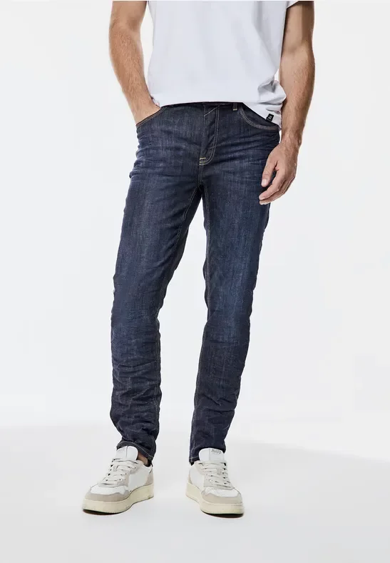 Thumbnail - Street One MEN Männer Slim Fit rinsed Jeans in Blau, Gr: 28