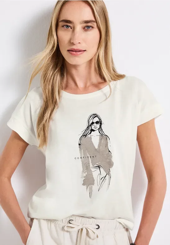 Street One Frauen Shirt mit Print in Weiß, Gr: 36