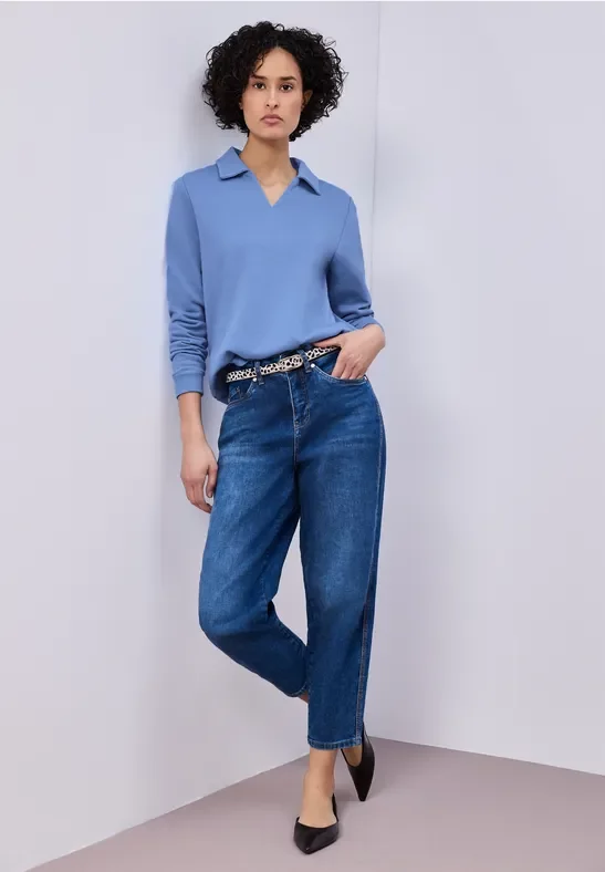 Street One Frauen Sweatshirt mit Kragen in Blau, Gr: 42