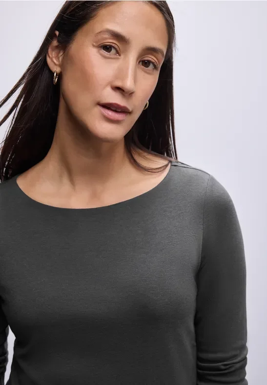 Thumbnail - Street One Frauen Basic Langarmshirt in Grau, Gr: 42