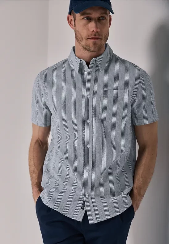 Thumbnail - Street One MEN Männer Seersucker Baumwoll-Hemd in Grün, Gr: S