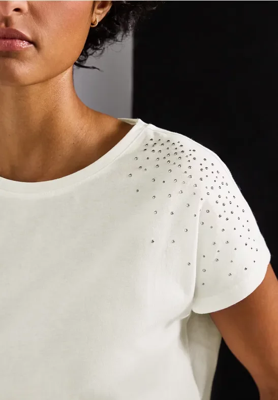 Thumbnail - Street One Frauen Shirt mit Schmucksteinen in Weiß, Gr: 42