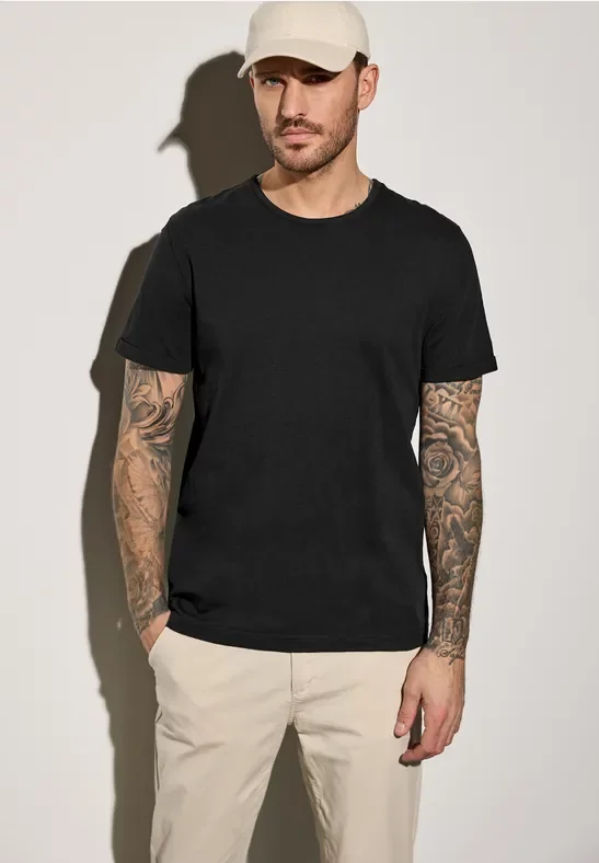 Street One MEN Männer Crewneck T-Shirt in Schwarz, Gr: XXL
