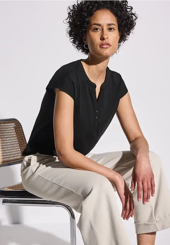 Street One Frauen Jersey Shirt im Tunika-Look in Schwarz, Gr: 36