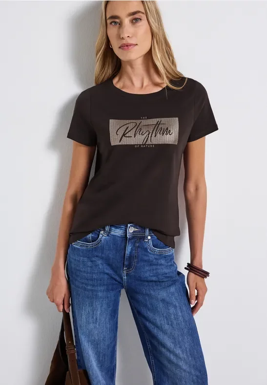 Street One Frauen T-Shirt mit Print in Braun, Gr: 36