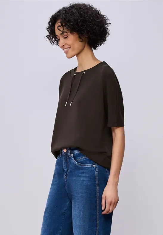 Street One Frauen Dropped Shoulder Shirt im Silk-Look in Braun, Gr: 46
