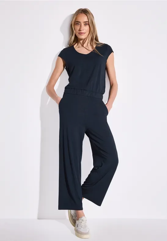 Street One Frauen Wide Leg Jersey-Jumpsuit in Blau, Gr: 34