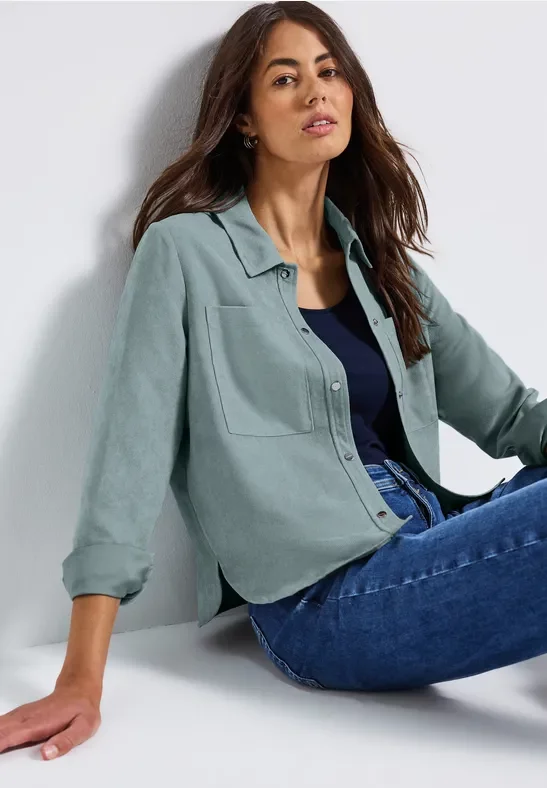 Street One Frauen Kurzes Mini-Cord Overshirt in Blau, Gr: 42