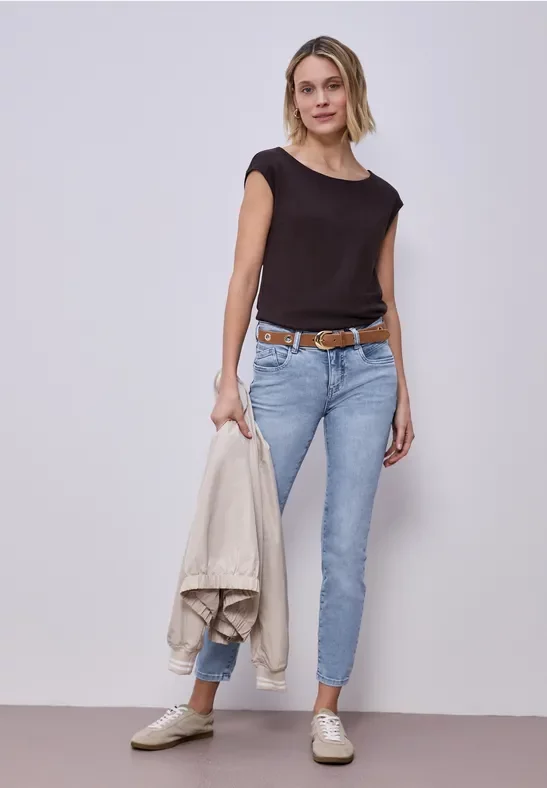 Street One Frauen Mid Waist Slim Leg Jeans im Slim Fit in Blau, Gr: 30