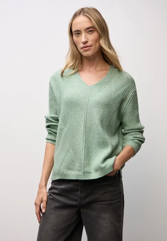 Street One Frauen V-Neck Strukturpullover in Grün, Gr: 34
