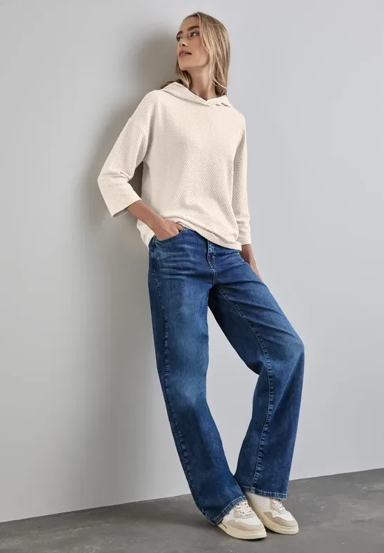 Street One Frauen Strukturshirt mit Kapuze in Beige, Gr: 34