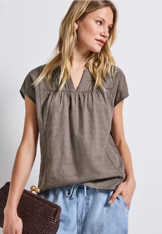 Street One Frauen Bluse mit Tape-Details in Braun, Gr: 38