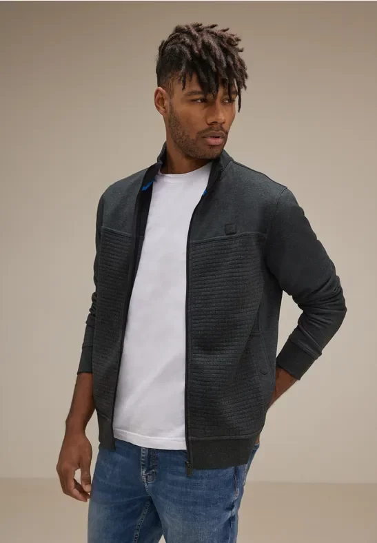 Street One MEN Männer Strukturmix Sweatjacke in Grau, Gr: 3XL