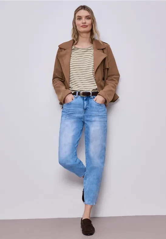 Street One Frauen T-Shirt mit gerundetem V-Ausschnitt in Beige, Gr: 40