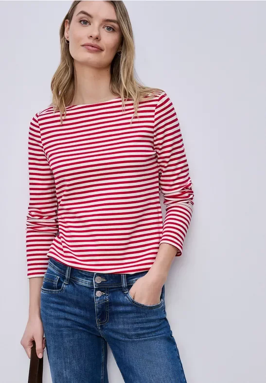 Street One Frauen Gestreiftes Shirt in Pink, Gr: 44