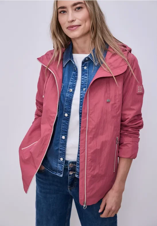 Thumbnail - Street One Frauen Jacke mit Kapuze und Zipper in Pink, Gr: 46