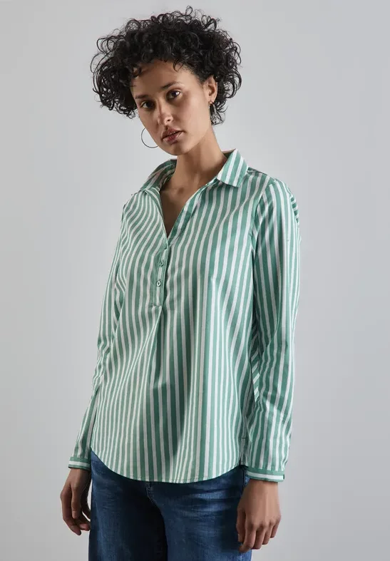 Street One Frauen Gestreifte Business-Bluse in Grün, Gr: 38