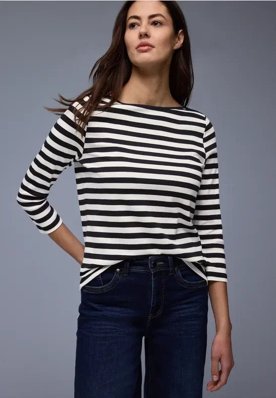 Street One Frauen Gestreiftes Shirt in Schwarz, Gr: 40