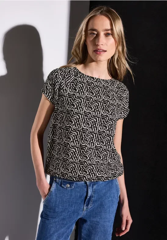 Street One Frauen Gemustertes Shirt in Schwarz, Gr: 36