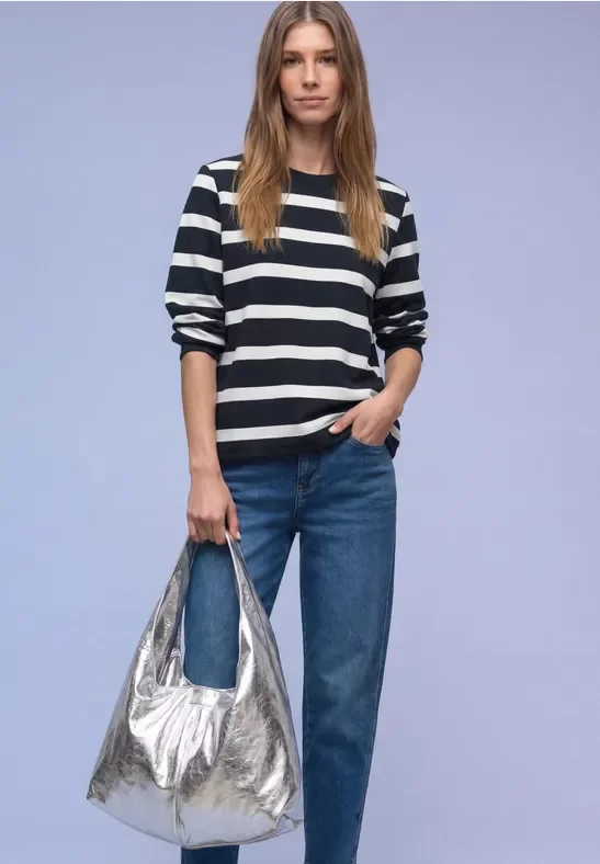 Street One Frauen Gestreiftes Sweatshirt in Blau, Gr: 40