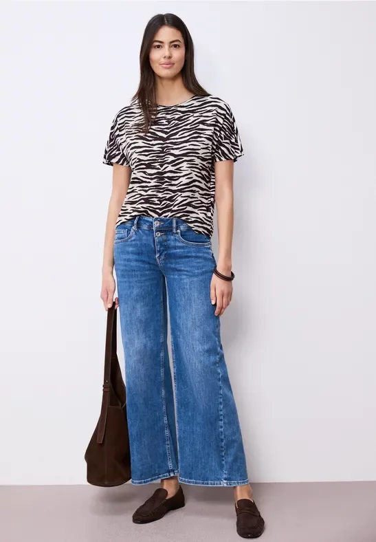 Street One Frauen Kurzarm Shirt mit Rundhals und Print in Braun, Gr: 36