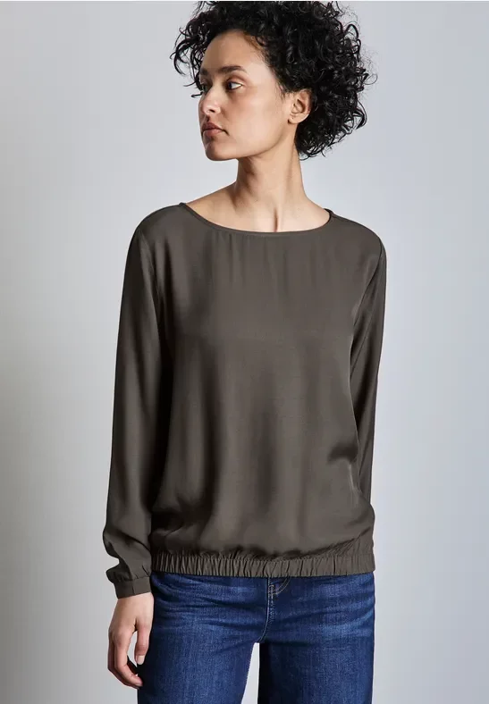 Street One Frauen Bluse mit gerafftem Saum in Braun, Gr: 40