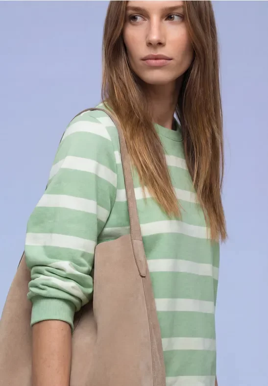 Street One Frauen Gestreiftes Sweatshirt in Grün, Gr: 34