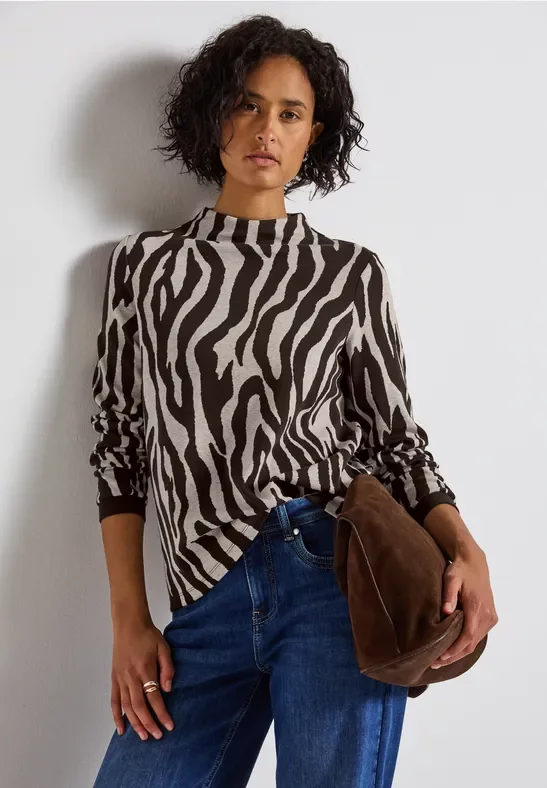 Thumbnail - Street One Frauen Shirt mit Zebra Print in Braun, Gr: 38