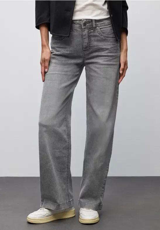 Street One Frauen Wide Leg Jeans in Grau, Gr: 28