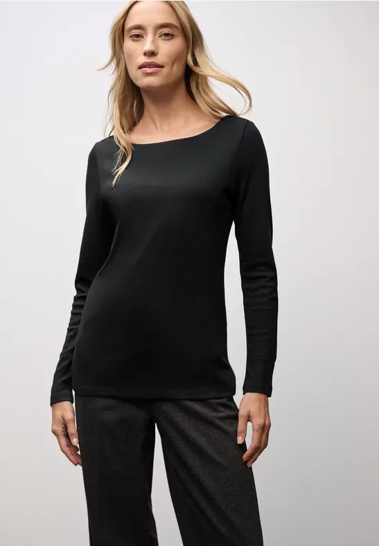 Thumbnail - Street One Frauen Basic Langarmshirt in Schwarz, Gr: 44